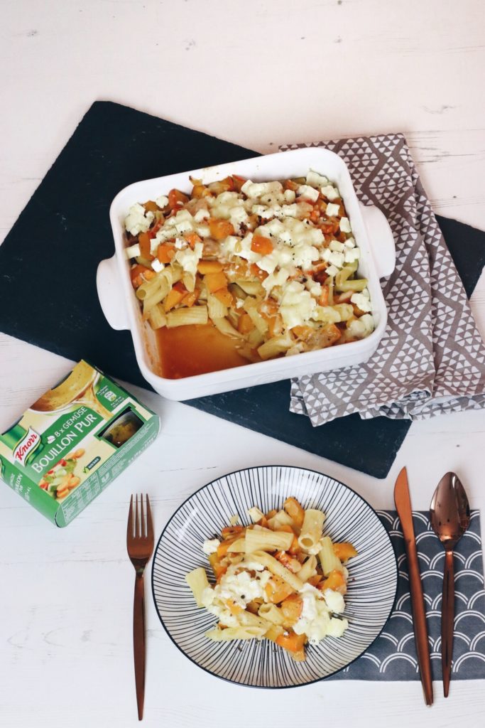 Knorr Bouillon Pur Gemüse Kürbis Feta Nudelauflauf